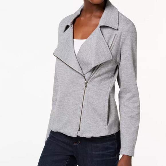 Eileen Fisher Gray Organic Cotton Moto Sweater Jacket L - Picture 1 of 11